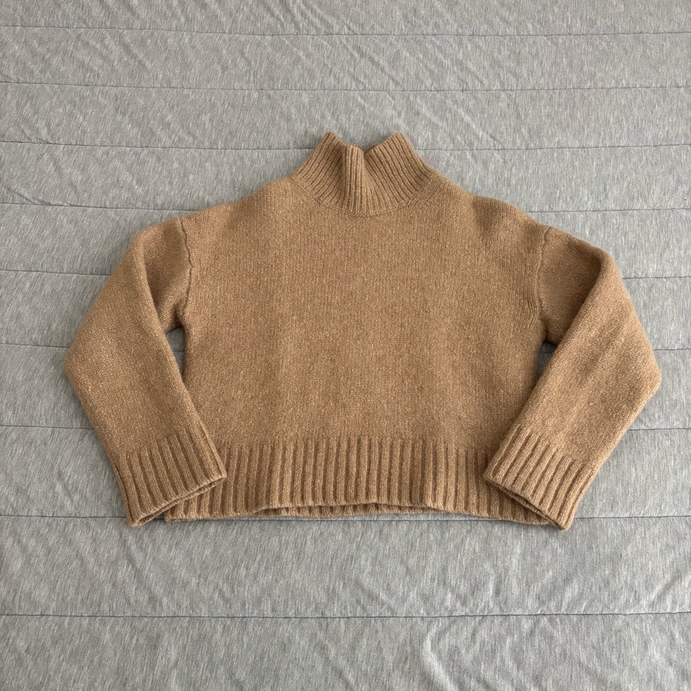 Everlane Tan Knit Wool Alpaca Blend Cropped Chunky Turtleneck Sweater Small
